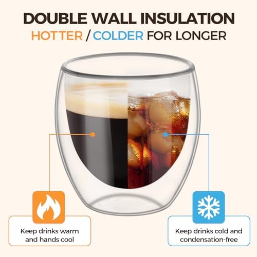 ComSaf 8oz Glass Coffee Mugs Set of 6, Double Walled Insulated Thermal Mugs for Latte Cappuccino Cocoa Milk Cafe Juice Tea, Clear Espresso Cups Set Glassware Gift for Christmas Birthday - Image 3