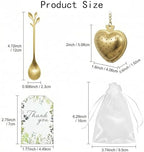 30 Sets Bridal Shower Tea Party Favor Include Organza Bag Thank You Card Heart Shape Infuser Ball Leaf Tea Spoon for Guest Wedding Souvenir Gift(Gold) - Image 2