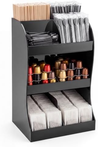 Wenqik 3 Tier Acrylic Coffee Bar Organizer Black Condiment Holder by Wenqik