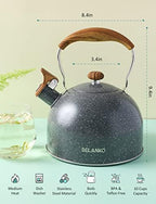 Tea Kettle, BELANKO 85 OZ / 2.5 Liter Whistling Tea Kettle, Tea Pots for Stove Top Food Grade Stainless Steel with Wood Pattern Folding Handle, Loud Whistle Kettle for Tea, Coffee, Milk - Gray - Image 5