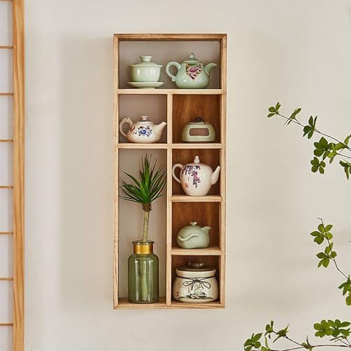 Floating Tea Cup Shelf Organizer, Multi-Cube Mug Display Stand, Farmhouse Wood Coffee Cup Holder, Wall Hanging Storage Rack for Coffee Bar(Natural,B) by Unknown