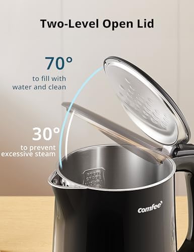COMFEE' Stainless Steel Double Wall Electric Kettle 1.5L, Black - Image 4