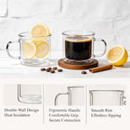 Double Walled Glass Coffee Mugs, 8.5oz Insulated Coffee Cups with Handle, Clear Espresso Mugs, Set of 4 - Image 3
