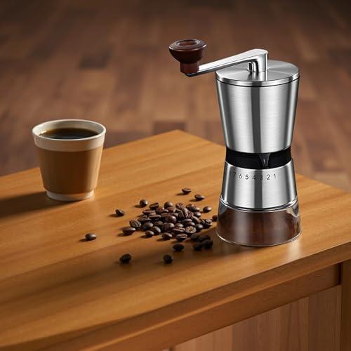8 Gear Adjustable Coffee Grinder, Ceramic Burr Manual Hand Crank Mill, Travel Portable, 2.8 Oz Hopper, 6.5 Oz Chamber - Image 5