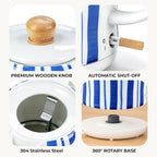 Hand-Painted Blue Striped Ceramic Electric Kettle 1.0L - 1000W Fast Boil with Wooden Lid, Auto Shut-Off & Boil-Dry Protection for Coffee and Tea - Image 7