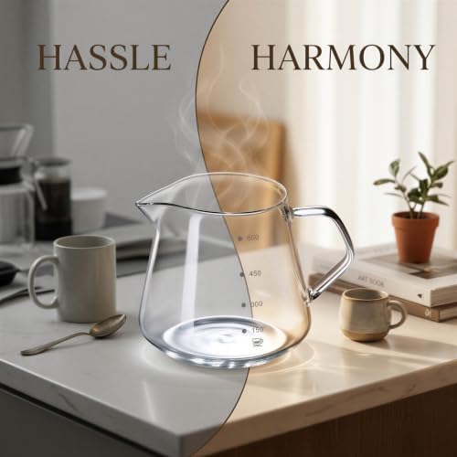 Pour Over Coffee Maker Set, 20.3 fl oz / 600 ml, Conical Glass Dripper with Wood Base, Manual Drip Pour Over Coffee Carafe, Clear Scale for Home, Office, Cafe - Image 3