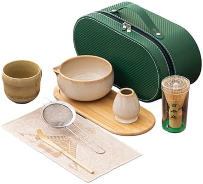 Matcha Whisk Set, 8-Piece Complete Ceramic Kit with Bamboo Whisk, Bowl, Sifter & Scoop – Japanese Tea Ceremony Gift for Beginners (C) by Unknown