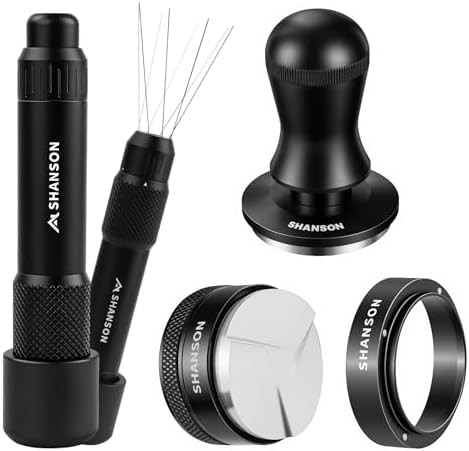 ShanSon Espresso Accessories Kit,4-Piece Set,Tamper, Distributor, Dosing Funnel, Retractable WDT Tool,54mm Stainless Steel Coffee Accessories Kit for Home & Commercial Use by ShanSon
