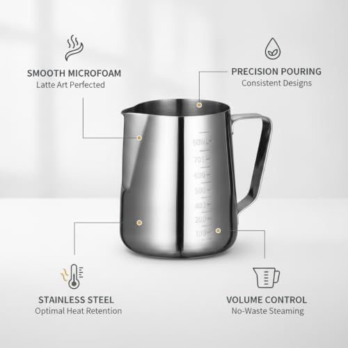 Stainless Steel Milk Frothing Pitcher for Espresso, Latte Art Steaming Jug with Precision Spout, Home Barista Coffee Station Accessory (1 PC) - Image 5