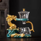 Zurucily Glass Teapot with Infuser Semi Automatic Tea Set Kungfu Teapot (Golden green dragon) by zurucily