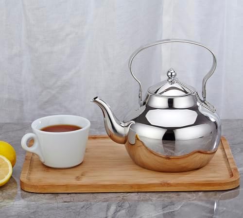 68oz Stainless Steel Teapot with Removable Filter, Portable Coffee Pot for Loose Leaf Tea Bags, Metal Gooseneck Kettle, 2 Liter Hot Water Kettle Boiling Pot, Silver - Image 3