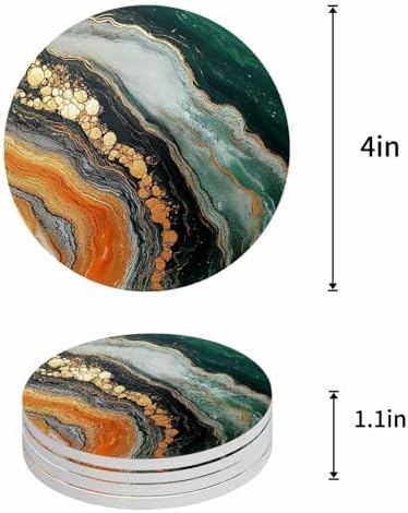 Coasters for Drinks Set of 8 Green Ombre Gradient Yellow Marble Texture Wave Natural Texture Ceramic Cup Mat, Absorbent Ceramic Stone Coasters with Cork Base for Coffee Cups Table Home Decor 4 Inch - Image 5