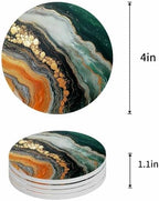Coasters for Drinks Set of 8 Green Ombre Gradient Yellow Marble Texture Wave Natural Texture Ceramic Cup Mat, Absorbent Ceramic Stone Coasters with Cork Base for Coffee Cups Table Home Decor 4 Inch - Image 5