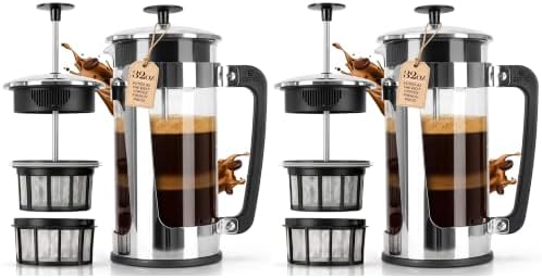 ESPRO Plus P5 French Press Coffee Maker – Patented Double Micro-Filter for Grit Free Brew, Heat-Resistant Thicker Borosilicate Glass Coffee Press – (32 oz) (Pack of 2) by ESPRO