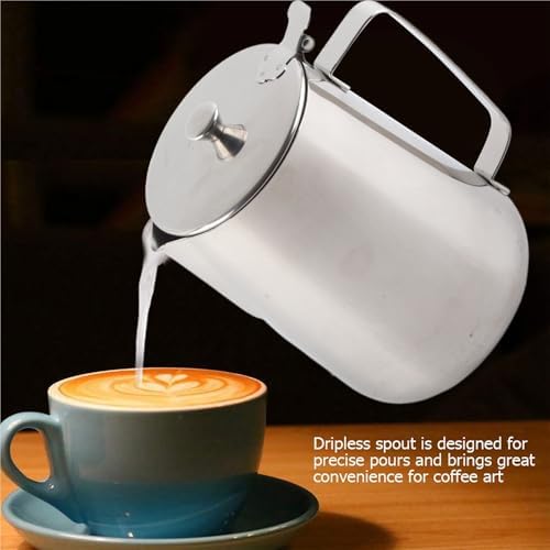 Milk Creamer Frothing Pitcher Stainless Steel Coffee Cup Mug Jug with Lid for Latte Art(2000ml) - Image 4