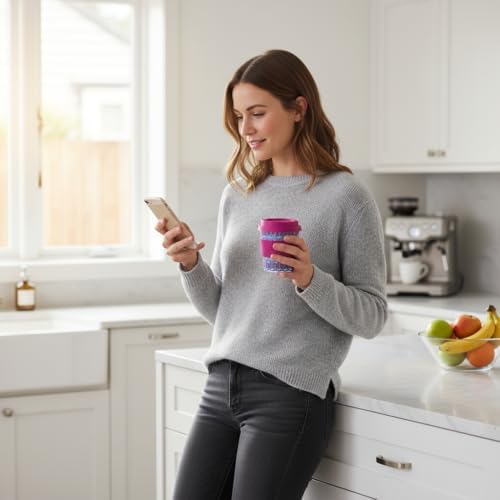 Ecoffee Cup 8oz (240ml) Reusable Coffee Cup – PLA Plant-Based Travel Mug with Silicone Lid, Melamine Free & Dishwasher Safe – Messages from the Unseen World - Image 7