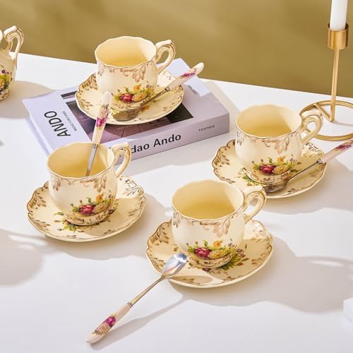 Tea Cups and Saucers Set of 4, 8 Oz (Colorful Floral) - Image 2