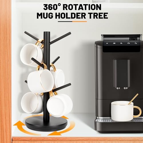 MyLifeUNIT Mug Holder Tree, 360° Rotated Coffee Cup Holder with 6 Hooks, 2 Pack Coffee Mug Holder for Counter (Black) Bundle - Image 5