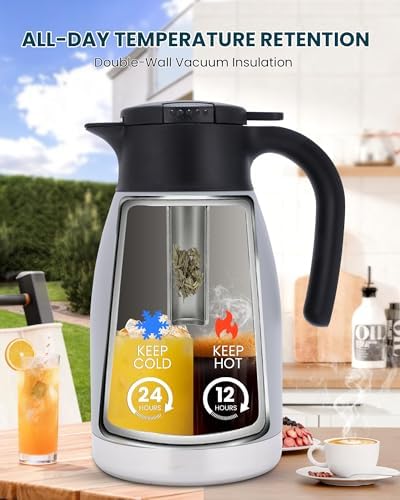 GiNT 51oz Thermal Coffee Carafe with Infuser – Insulated Tea Carafe, Removable Filter, Dishwasher-Safe | 1.5L 6–7 Cups, Wide Mouth, Leak-Proof Seal | Stainless Steel Beverage Server for Home & Office - Image 2