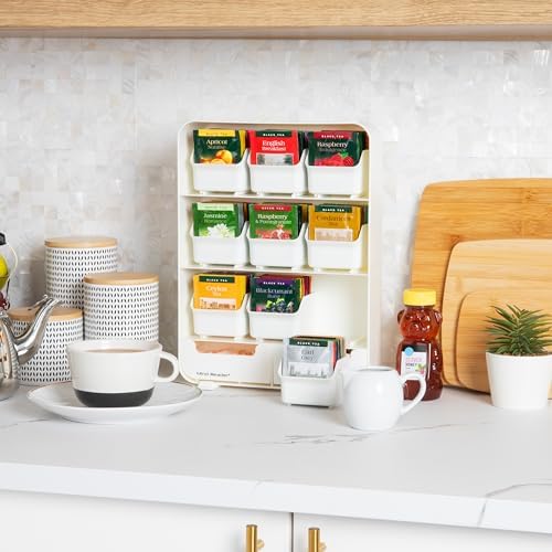 Mind Reader Tea Bag Organizer, Tea Station Organizer, Countertop Storage, Kitchen, Plastic, 10.25"L x 3.25"W x 13.75"H, White - Image 2
