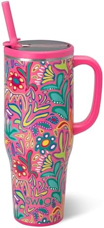 Swig Life 40oz Leakproof Mega Mug with Handle & Straw, Flora Rosa by SwigLife