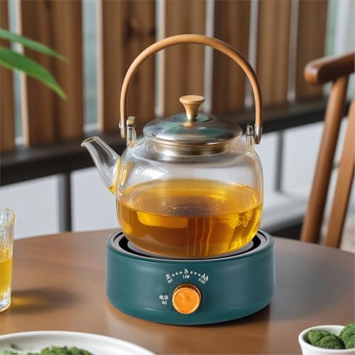 Electric Mini Teapot Stove 500W 110V, Multifunctional Electric Heater Countertop Teapot Stove for Ceramic Glass Kettle, Green, Rotary Temperature Control, 2 Power Modes - Image 3