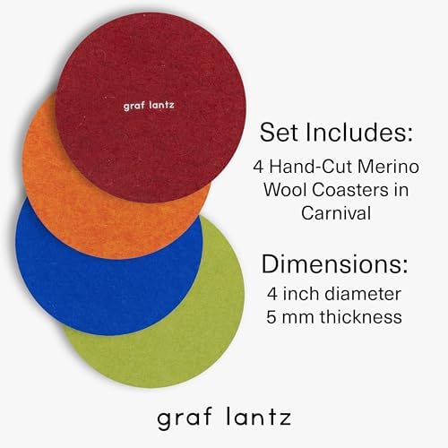 Graf Lantz - Bierfilzl Merino Wool Round Coasters Set of 4 - Carnival (4"x4"x5mm) - Absorbs 30% of Weight - Natural German Wool - Heat Resistant, Sustainable, Reusable - Home Decor - Image 4