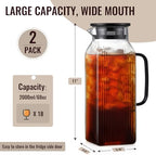 2 Pack 2 Liter/68 oz Square Glass Pitcher with Lid, Classic Stripes Water Pitchers with Handle for Fridge, Large Jug for Iced Tea, Coffee, Borosilicate Glass Carafe for Hot/Cold Brew Drink, Black - Image 2