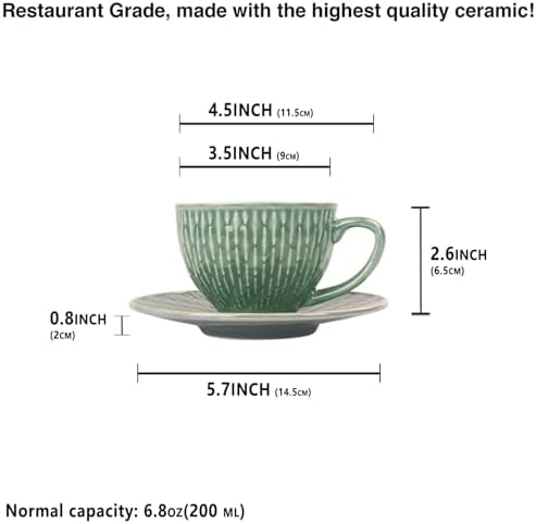 Coffee Mugs Set, 6.8 oz,Ceramic Tea Cup with saucer, Espresso Cups 8-piece, Stackable Cups, for Latte,Hot Tea,Cappuccino, Mocha, Cocoa, dishwasher & microwave safe, Dark green - Image 2