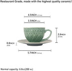 Coffee Mugs Set, 6.8 oz,Ceramic Tea Cup with saucer, Espresso Cups 8-piece, Stackable Cups, for Latte,Hot Tea,Cappuccino, Mocha, Cocoa, dishwasher & microwave safe, Dark green - Image 2