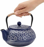 Juvale Japanese Cast Iron Teapot with Infuser & Stovetop Tea Kettle - 34 oz, Blue - Heat Retention, Removable Lid & Fold-Down Handle - Image 6