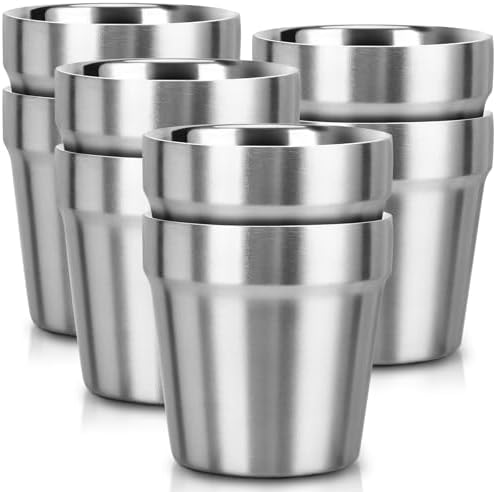 Beasea Stainless Steel Cups 6 oz, 8 Pack Small Bulk Stainless Steel Tumbler Stackable Insulated Mini Cups for Drinking Double Wall Metal Glasses Tin Cups for Home Restaurant Office Party Camping by Beasea
