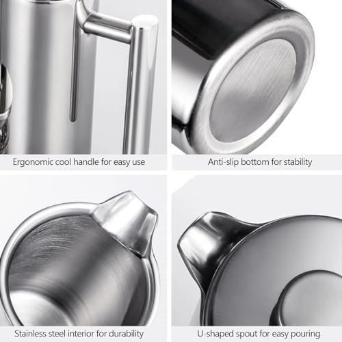 OMANA Cafetiere 350ml/800ml/1000ml Stainless Steel French Press Coffee Maker - Double Walled Insulated Coffee Maker Pot for Home and Office (800ml), FCP01 - Image 2