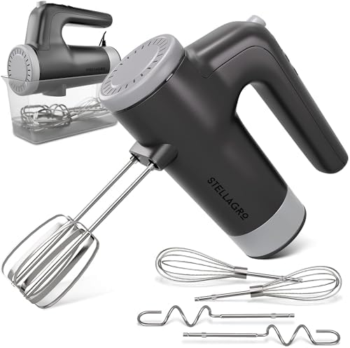 Electric Hand Mixer 350W, 9 Speed Handheld Mixer with Timer, Beaters, Whisks & Dough Hooks, Storage Case, Kitchen Mixer for Baking, Eggs, Cream, Cookie Dough & Frosting, Gray - Image 6