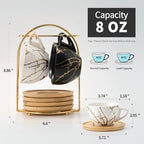 LUKA Ceramic Demitasse Espresso Cups Set with Saucers and Metal Stand, 8 oz Porcelain Stackable Cappuccino Cups Teacup For Tea, Espresso, Latte, Coffee, Cafe Mocha, Set of 4, White & Black - Image 3