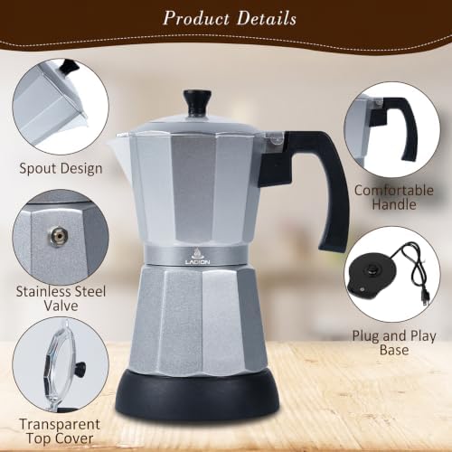 LAOION 6 or 3 Cup Electric Moka Pot, Cafeteras Electricas Modernas-Silvery - Image 5