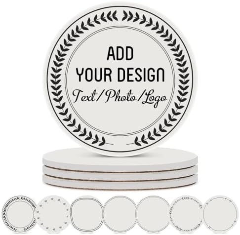 Custom Ceramic Coasters Set of 4/6 – 52 Colors with Photo/Text/Logo by FavorPlus