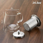DOPUDO Glass Tea Cup with Infuser and Lid, 14.5oz/450ml Large Borosilicate Glass Teacup with Stailess Steel Filter, Clear Mug for Loose Leaf Blooming Tea, Dishwasher Safe - Tea Maker Gift. - Image 4