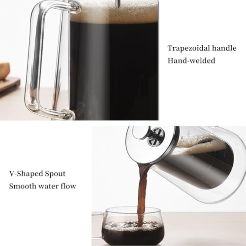 French Press Coffee & Tea Maker With Scale 3 Filter Stainless Steel Filter Plunger System & Durable Borosilicate Heat Resistant Glass For Hot & Cold Brew(350ml) - Image 5