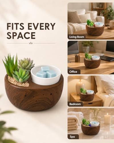 Ceramic Succulent Electric Wax Melt Warmer, 7-Color Flameless LED Light - Image 4