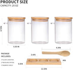 Glass Spice Storage Container with Spoon, 3PCS 20oz Airtight Sealed Condiment Jar with Tray, Kitchen Pantry Seasoning Canister Set for Salt Coffee Sugar Tea & Bathroom Cotton Swab Ball - Image 2
