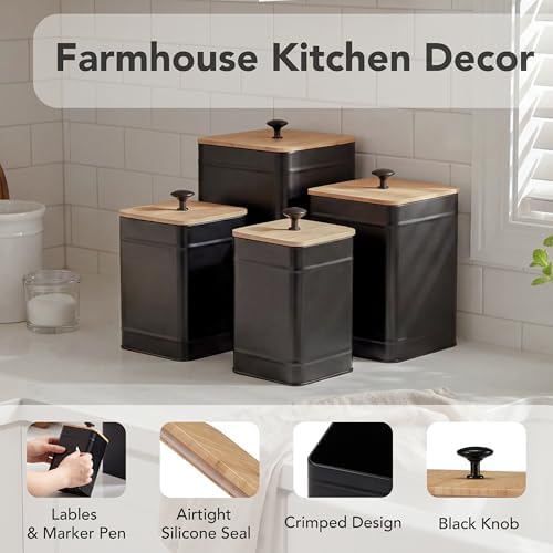 PERFNIQUE Kitchen Canisters, Airtight Canister Sets for Kitchen Counter, Kitchen Canisters for Countertop Set of 4, Coffee Tea Sugar Flour Spice Tin Jars Food Storage Container with Lid(Black) - Image 3