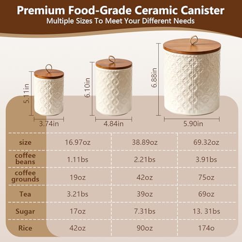YYW Ceramic Jar with Lid, Airtight Coffee Canister, Kitchen Food Storage Container for Beans, Tea, Sugar, Spice, Cereal, Bar Accessories（White, 69.32, Fluid Ounces - Image 2
