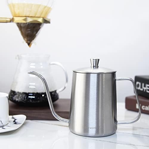 Easyworkz Gage Gooseneck Pour Over Coffee Kettle 12 oz, Silver, Bundled with Easyworkz Stainless Steel Espresso Cup 2pcs Set Double Wall Insulated Metal Demitasse Cups 2.5 oz - Image 5