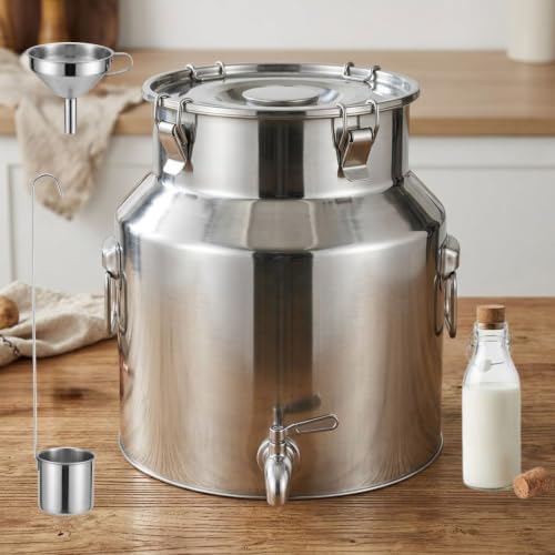 Stainless Steel Milk Can with Spigot, 28L/7.40Gal Beverage Drink Dispenser by Unknown