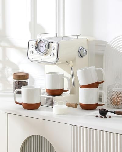 MALACASA Ceramic 11oz Coffee Mugs Set of 4, Khaki White - Image 6