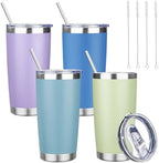 20 oz Tumbler with Lids and Straws, Stainless Steel Insulated Travel Coffee Mug, Double Wall Vacuum Insulated Tumblers, Powder Coated Coffee Tumbler for Cold & Hot Drinks (Mix Color-1) by YEBTSLife