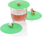 LURCH Germany Silicone Reusable Coffee & Tea Mug Lid | Glass Cup Cover | Anti-dust And Camping & Outdoor Suction Seal | For Hot and Cold Beverages | Set of 3 - Green (Farm Animals Theme) - Image 2