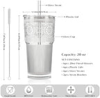INSETLAN 20 oz Iced Coffee Cups with Lids and Straw, Set of 6 Glass Tumbler - Image 3