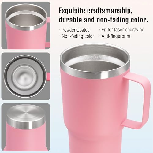 20 oz Tumbler with Handle and Lid Insulated Travel Coffee Mug Pink 6P - Image 5